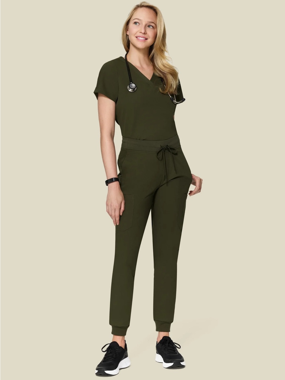 MANDALA Olive Green Jogger Scrubs Set XS
